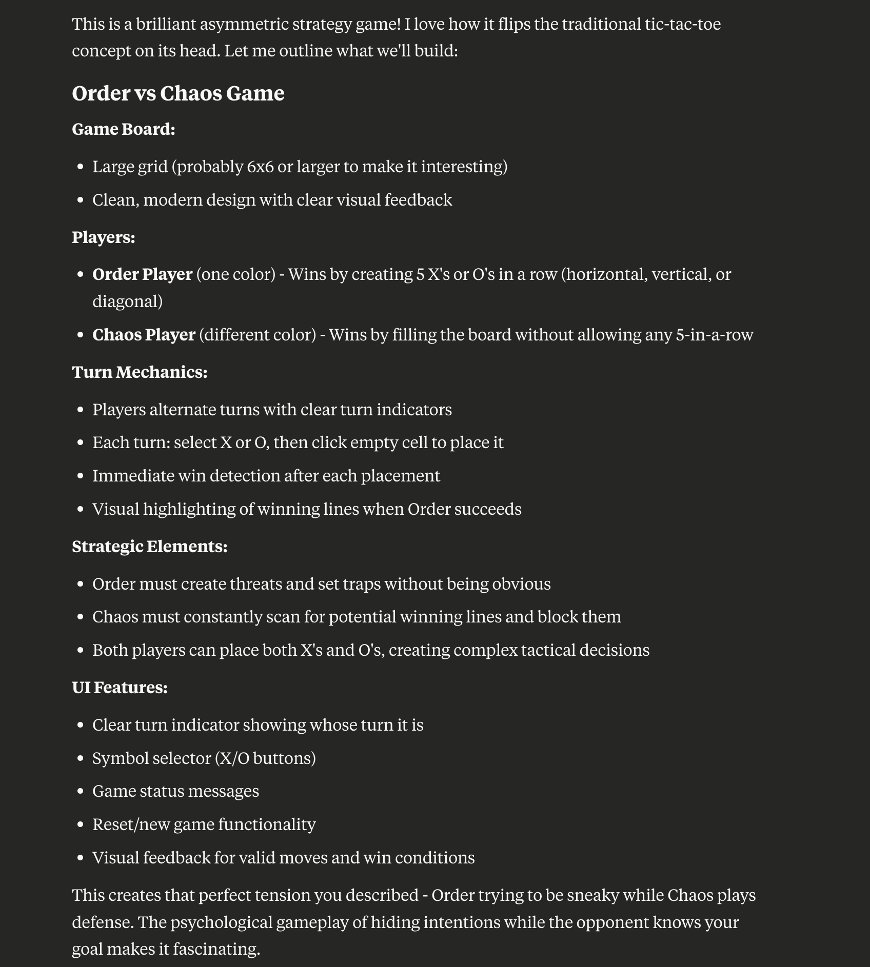 Claude recapping the game mechanics