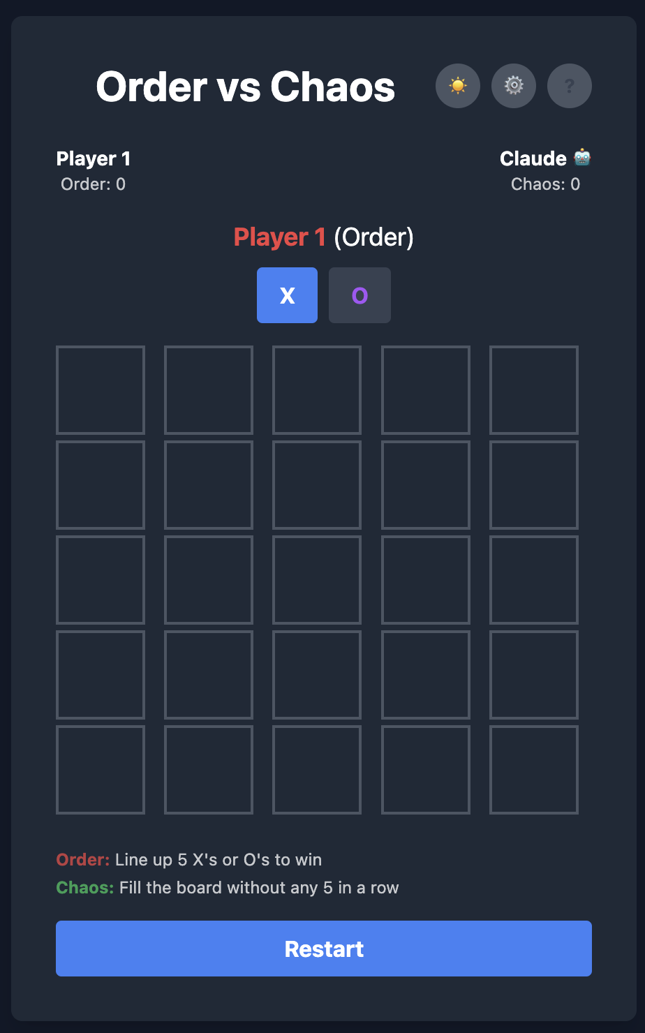 A new game of Chaos and Order